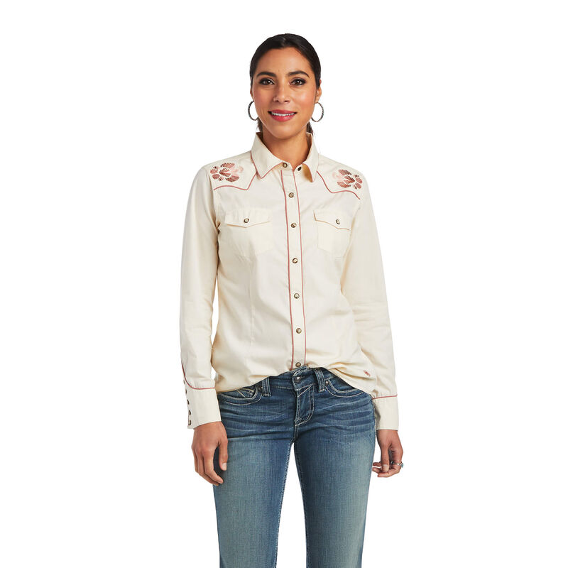 Blusas Ariat Real Georgia Creme Mujer - Chile 175-WLFYZT